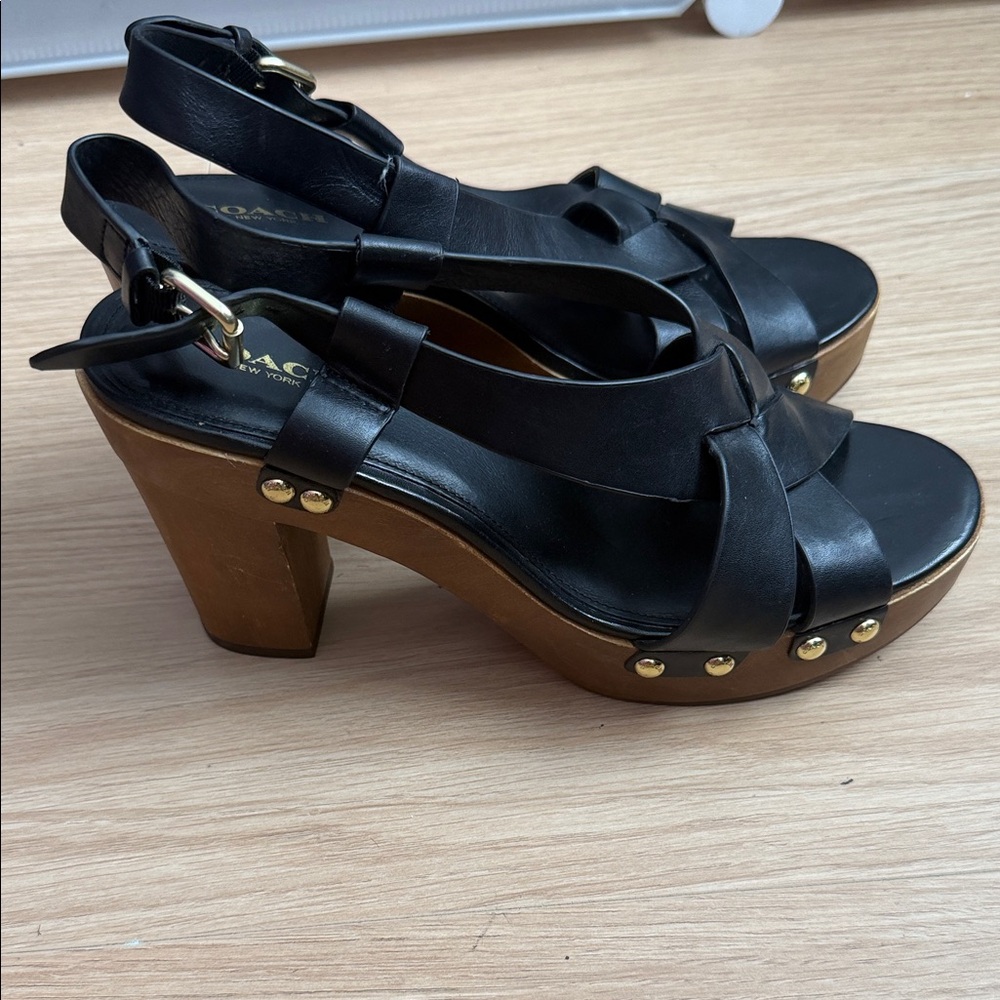 Coach Black Leather Platform Sandals - Picture 2 of 5